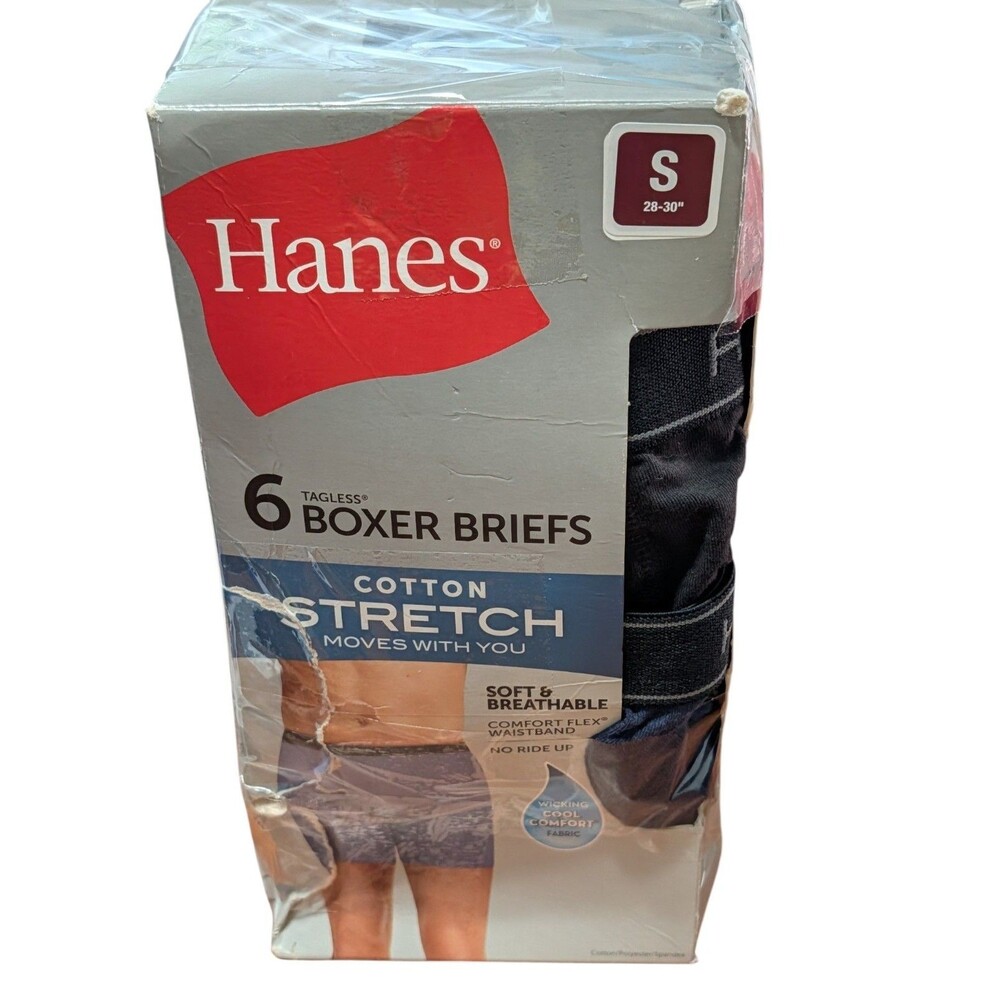 Hanes Men Cotton Stretch Boxer Briefs 6 Pk Size Small Blue,Black DAMAGED BOX